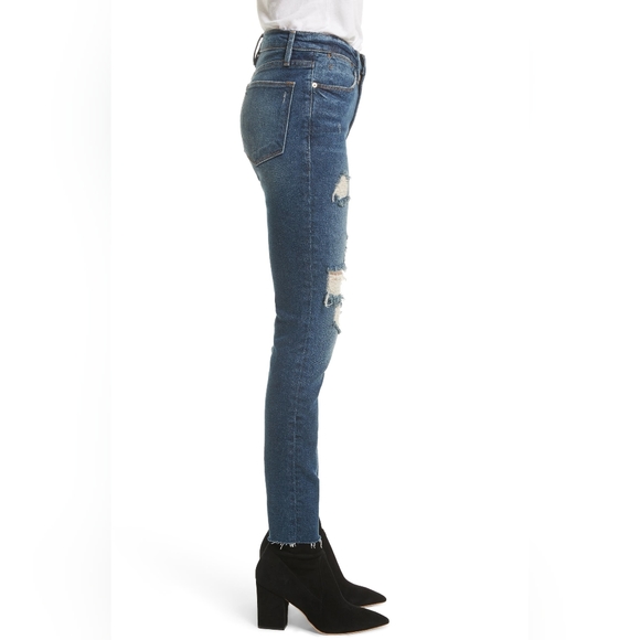 Frame Denim Le High Distressed Skinny-Leg Cropped Raw-Edge Jeans, size 24 - Picture 3 of 11